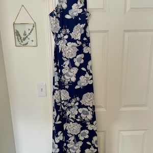 Blue floral, halter neck gown